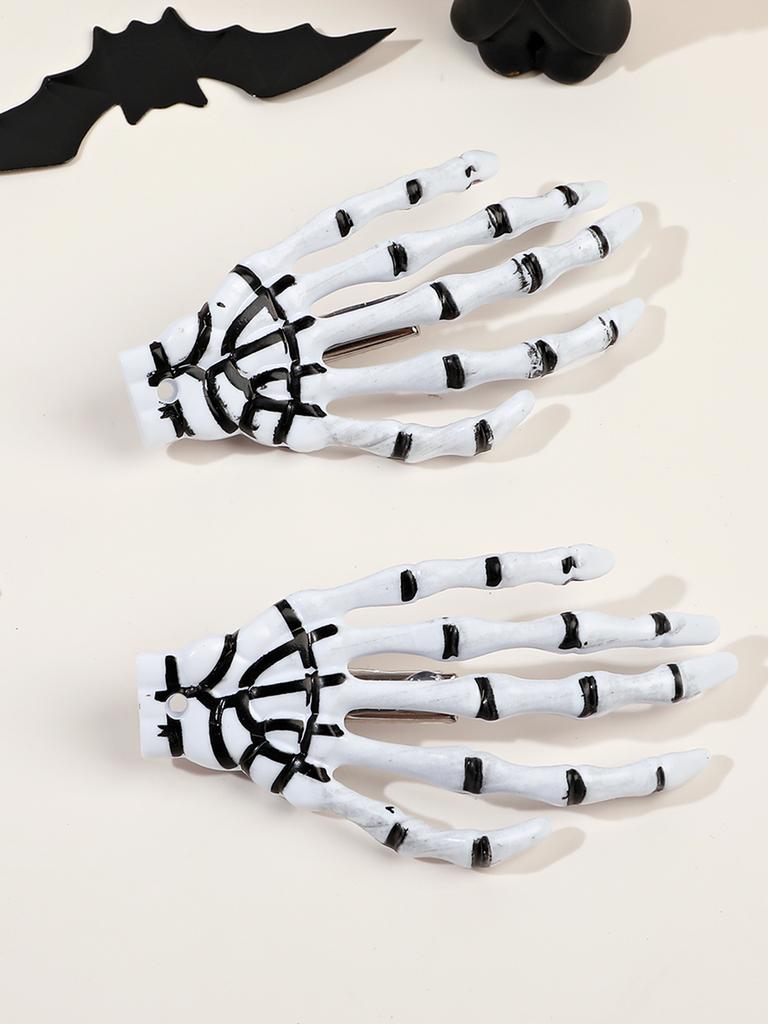 2 Pcs White Halloween Skeleton Hands Bone Hair Claw Clips,Punk Rock Horror Hair Clip for Women Girls Hair Accessories