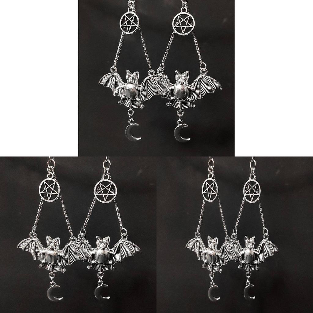 Gothic Style Alloy Earrings With Moon And Star Bat Design For Women