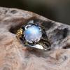 Vintage Faux Moonstone Round Leaves Women Inlaid Rose Ring Party Jewelry Decor