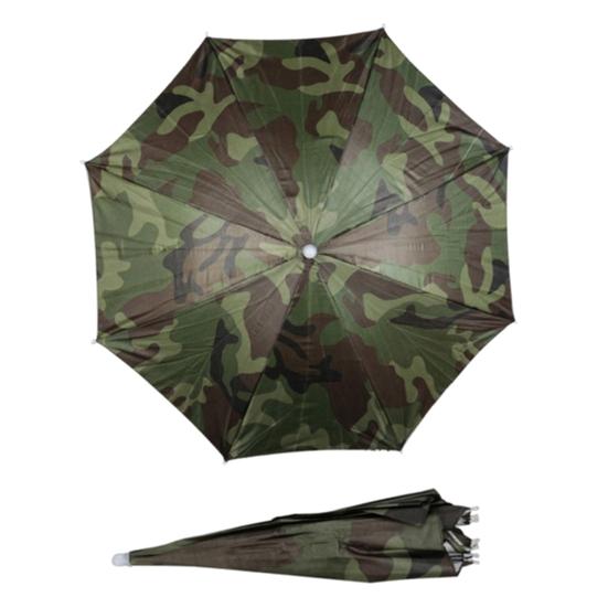 UV Protection Camouflage Umbrella Hat Hands-Free Sun Blocking Umbrella Hat with Elastic Headband Waterproof Outdoor Fishing Folding Umbrella Hat