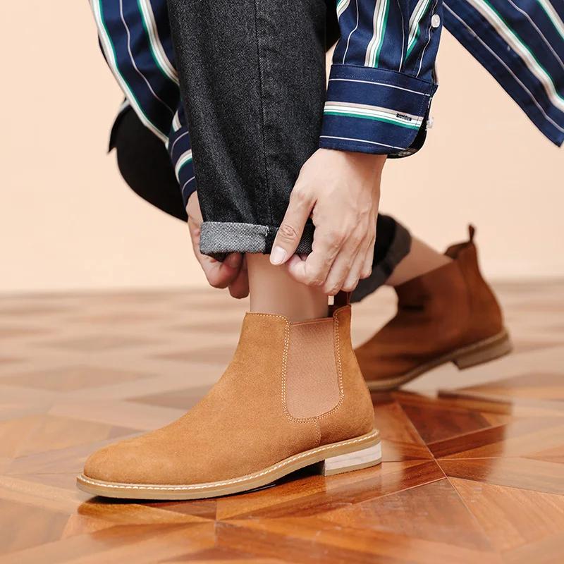 Fashion Golden Sapling Men Chelsea Boots Winter Concise Suede Leather Ankle Boot Work Shoes Formal Business Party Male Botas Big Size