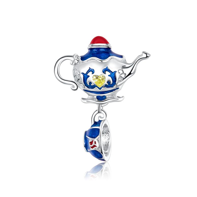 WOSTU 925 Silver Flamingo Bee Charms Ariel Balloon Coffee Girls Beads Dangle Fit DIY Original Bracelet Pendants Jewelry