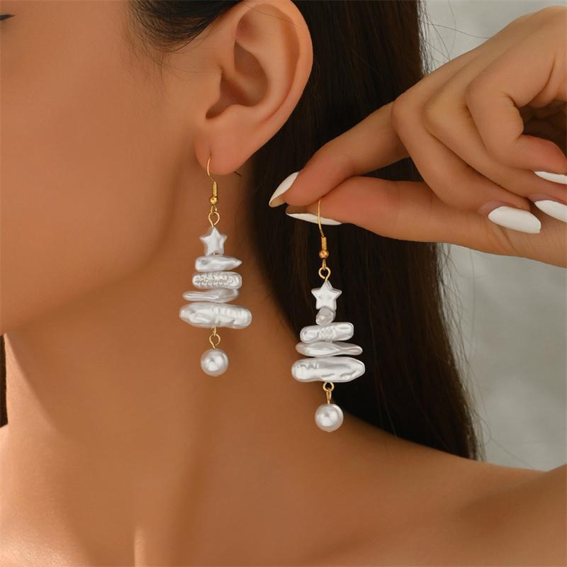 Funny Elk Bells Pendant Earrings for Women Simple Rhinestone Red Heart Christmas Tree Earrings New Year Party Jewelry Gifts