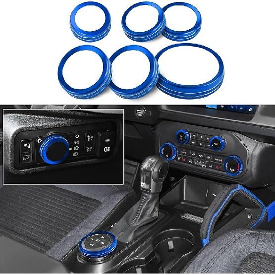 6pcs for Ford Bronco Accessories 2021 2022 2023 2024 Car Auto Interior Center Console Knobs Decoration Cover Trims -Orange