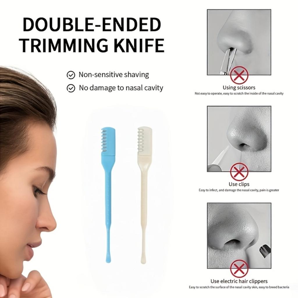 Two-piece set of dual-headed nose hair trimmers (with storage box), 2 pieces, unisex, nose care tool.