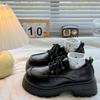 Fashion versatile round head lace-up autumn and winter new thick heel thick sole heightening small leather shoes