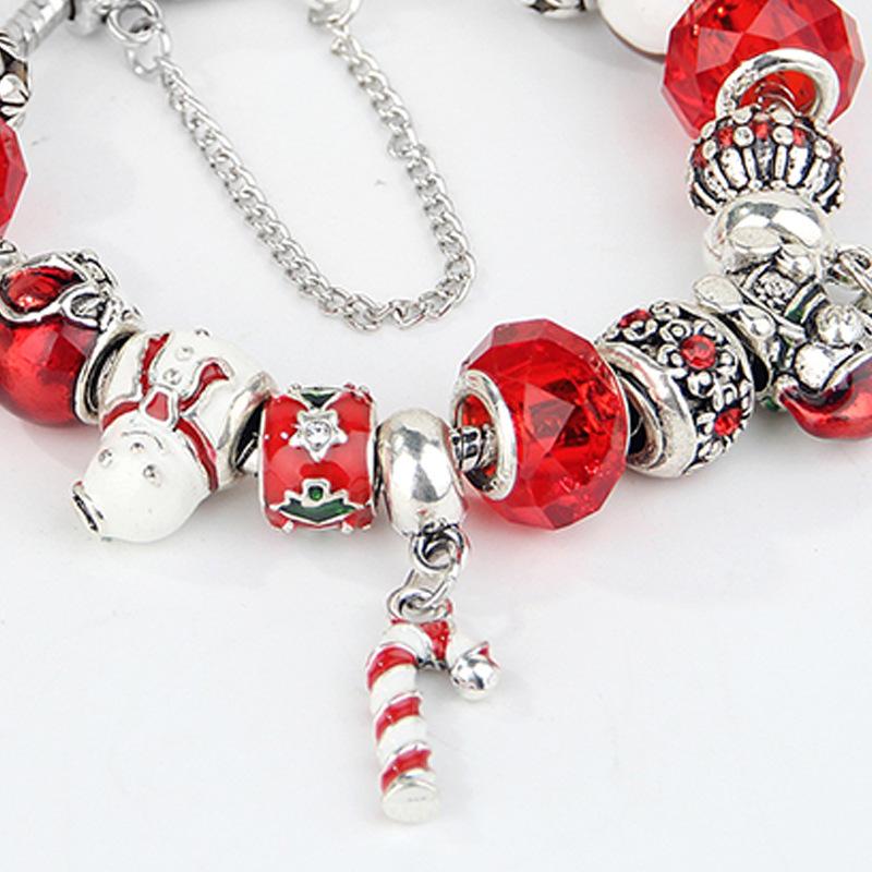 Antique Silver Christmas Bell Ornament Bracelet with DIY Glass Beads