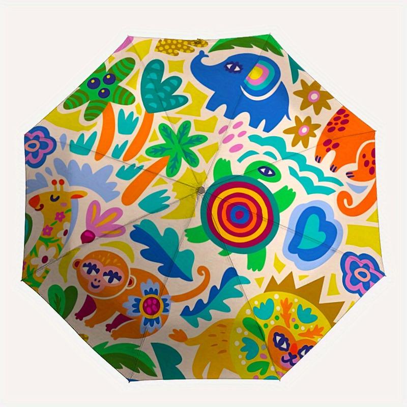 

1pc Jungle Animals Automatic Folding Umbrella, Portable & Foldable Design with 8 Ribs, Casual Outdoor Accessory yy250729103