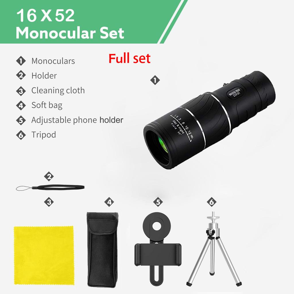 Hd Portable Scope 16x52 Dual Focus Monocular Telescope Hunting Spotting Handheld Binoculars 66m/8000m For Tourism Fishing