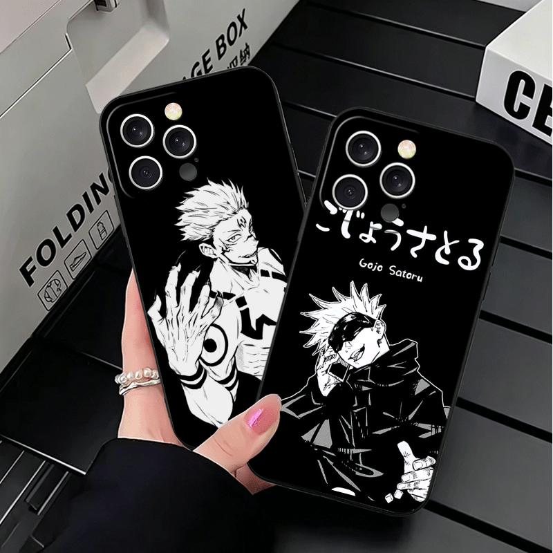 JUJUSU Anime Character Black White Soft Phone Case for iPhone 16 16E 17 Air 15 Pro Max 14 Plus 13 Mini 11 12 7 Black Cover Back