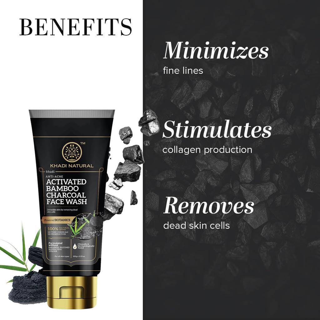 Khadi Natural Activated Bamboo Charcoal Foaming Face Wash 100 G Anti Pollution Deep Clean Pore Cleanser