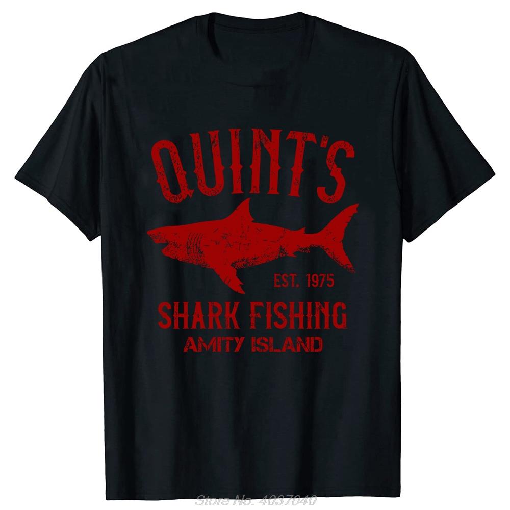 Quints Shark Jaws Amity Island 1975 Navy Tshirt Unisex Cotton Clothing Casual Basic T Shirt Oversized Fitness Tshirt Tees Tops
