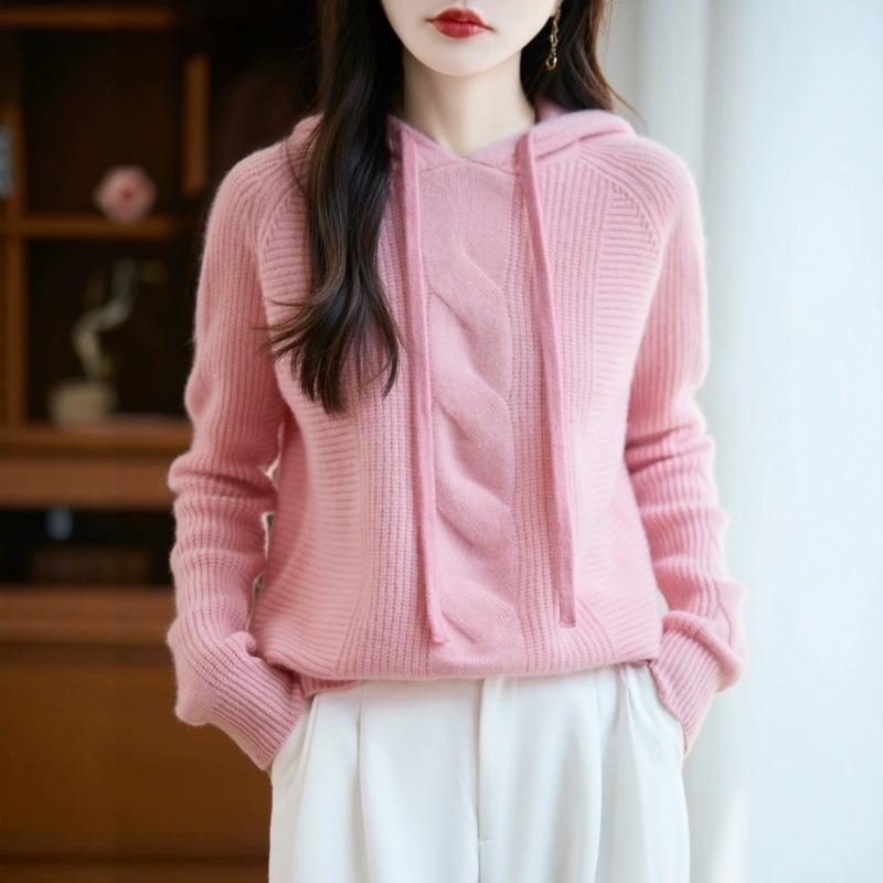 Wool Hooded Pullover Sweater Knitted Base Layer Loose Spring-autumn Coat
