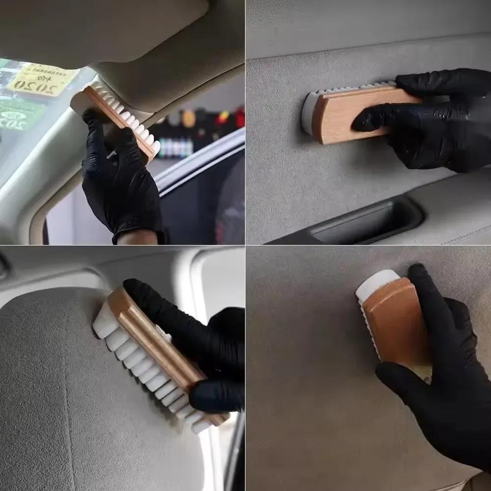 2Pcs Car Interior Cleaning Brush Alcantara Suede Deerskin Plush Fabrics Beauty Care Brush Detailling Car Upholstery Clean Toosl