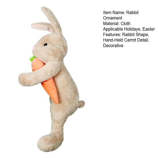 Rabbit Ornament Plush Standing Easter Decoration with Hand-Held Carrot Soft Pink Ears Tree Topper Holiday Home Decor Indoor Gift Prop