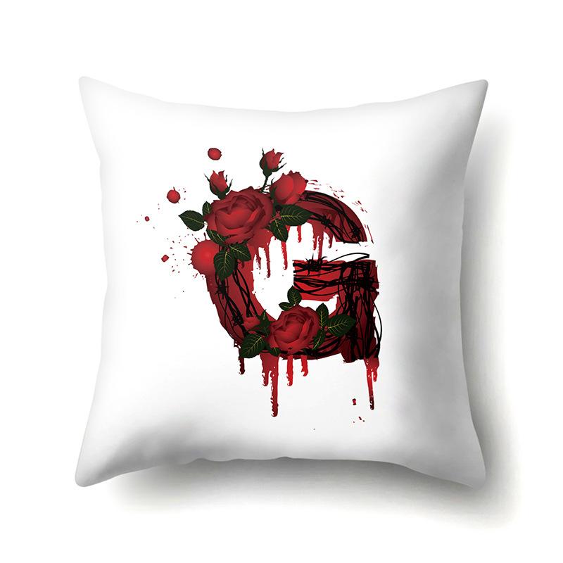 Red Rose English Letter Printing Pattern Cushion Cover Home Living Room Sofa Decoration Square Pillow Pillow Cover