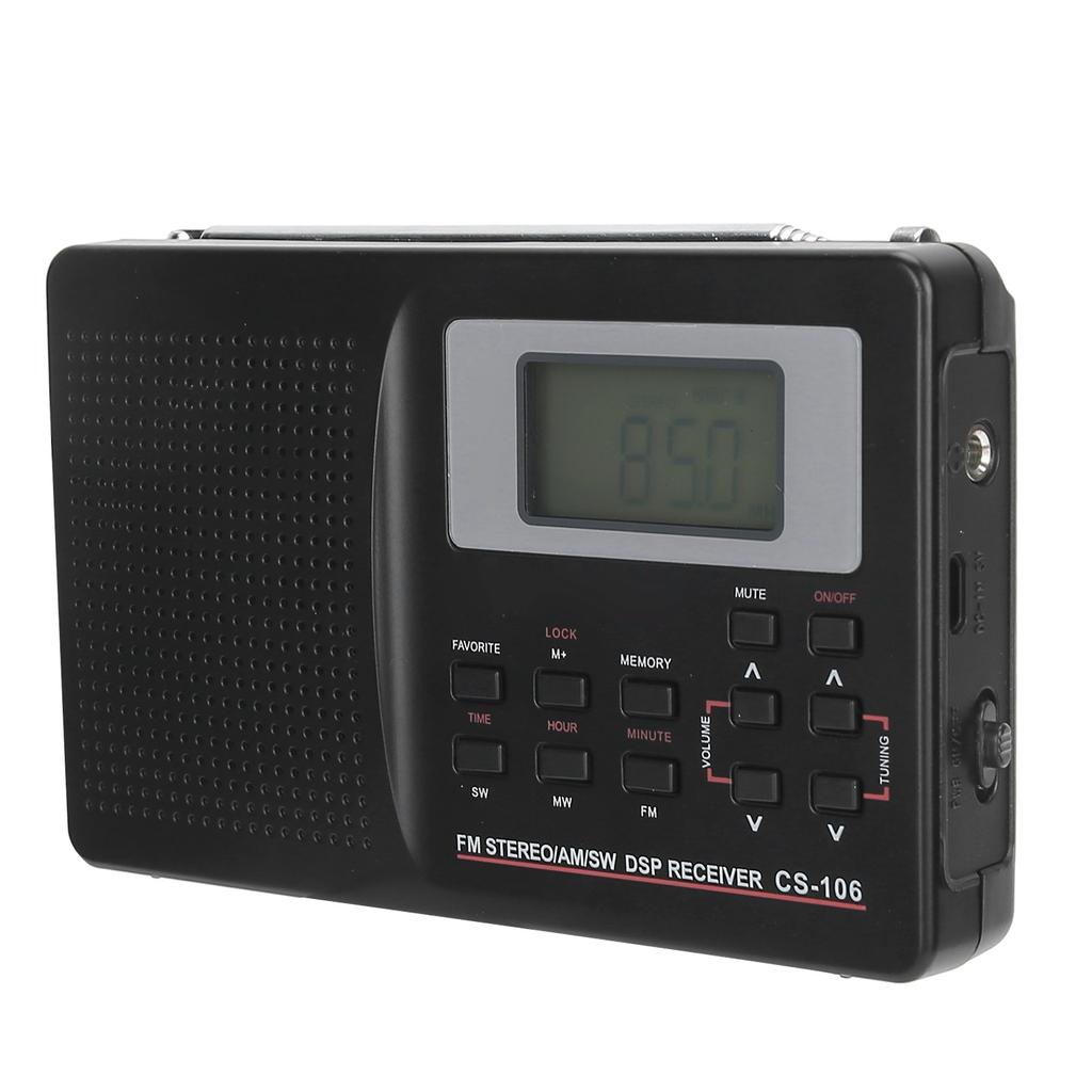 CS‑106 Full Band Radio Mini FM/AM/SW/MW Receiver with Digital Clock Earphone