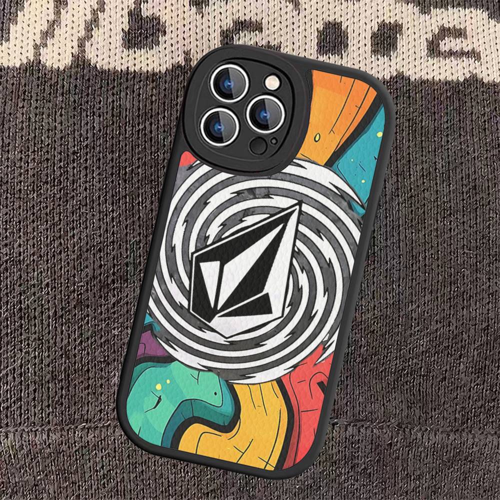 V-Volcom LOGO Mode Für IPhone 16 15 14 13 12 11 Pro Max Plus Leder Handyhülle