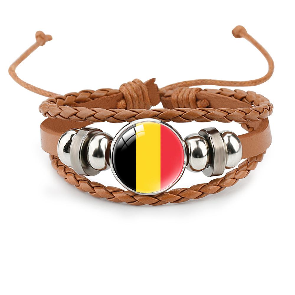 World Cup Leather Bracelet National Flag Soccer Match Souvenir  Adjustable Cowhide Woven Bracelet for Men Women,Sports  Fan Accessories