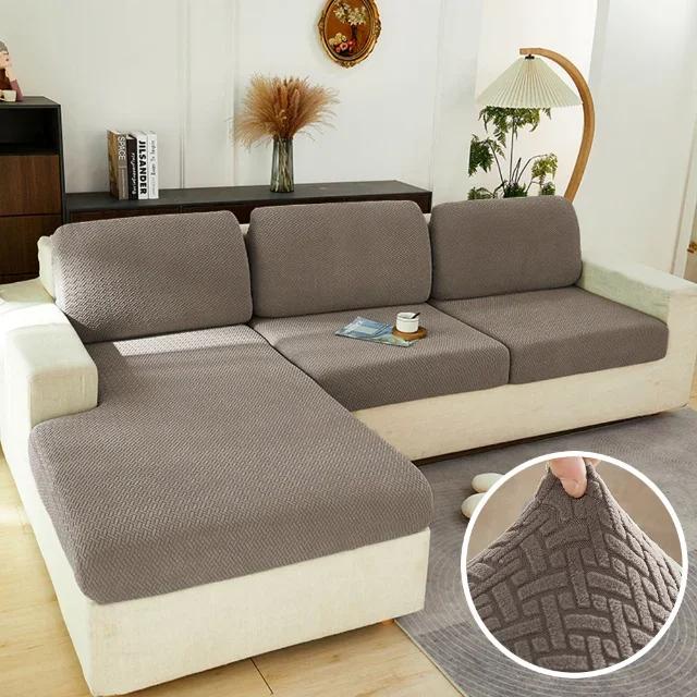 Elastic Sofa Cover for Living Room Jacquard Solid Sofa Seat Cover Grey Washable Seat Cushion Cover Furniture Protector Sectional