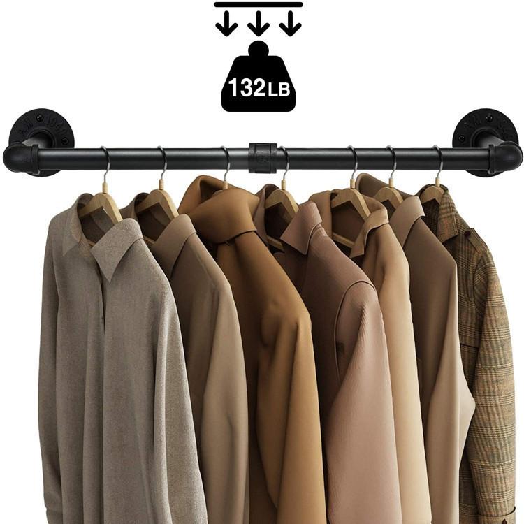 92.5x26.5cm Iron Pipe Clothes Rack Wall Mounted Heavy Duty Garment Hanging Bar Laundry Room Hanging Rod