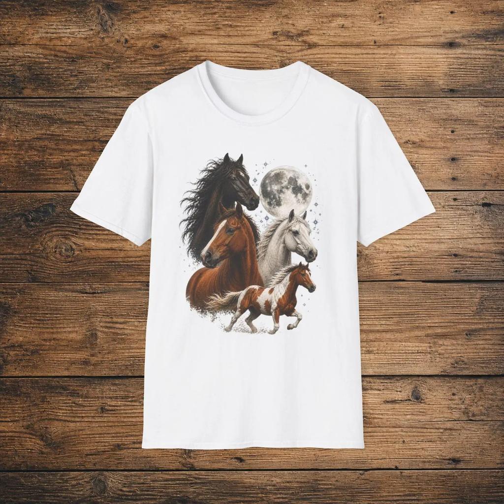 Galloping Horses Moonlight T Shirt Equestrian Western Art Vintage Unisex Breathable Soft Fashion Graphic Homme