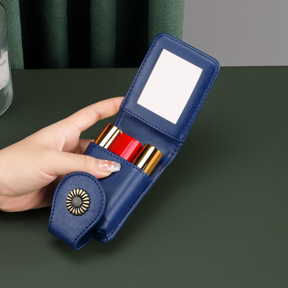 with Makeup Mirror Makeup Bag with Mirror PU Leather Portable Lipstick Organizer  Outdoor