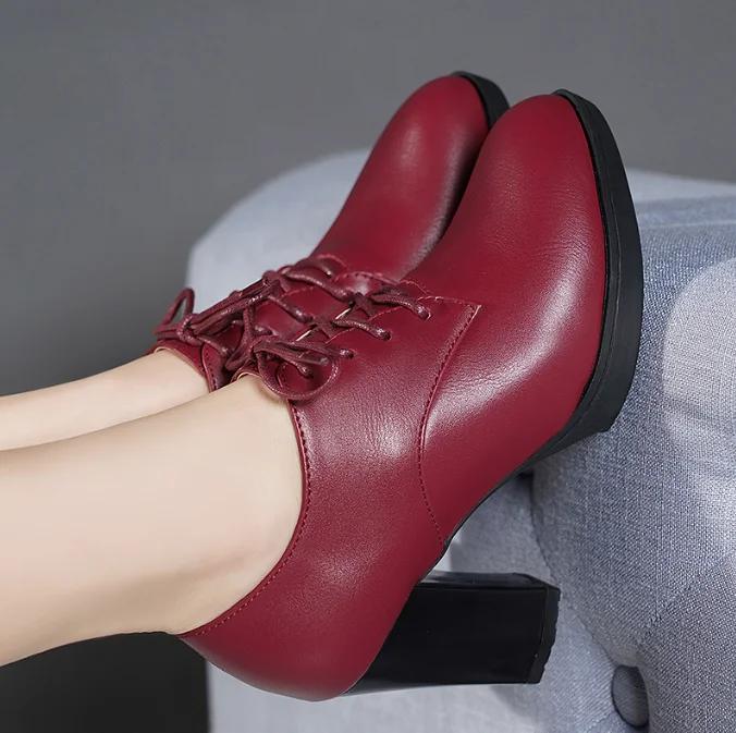 Women's High Heels Shoes Platform Bottom Black Work Shoes Woman Dress Spring Autumn Round Toe Thick Heel Big Size 43 Casual Pump