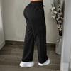Ladies' Fashionable Color Straight Leg Pants With High Waist Pockets Casual Pants