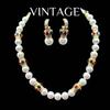 Vintage Full Set Contrasting Colored Glass Temperament Versatile Elegant Fashionable Pearl Necklace Earring