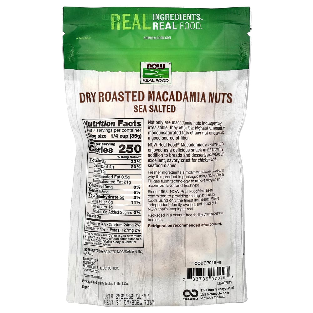 NOW Foods Real Food Dry Roasted Salted Macadamia Nuts 255g (9 oz)