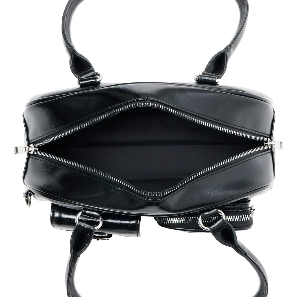 [Coboca+] C25412 Synthetic Leather Double Pocket Clear Window Bag, 3 Colors (BlackIvoryPink), Photo Card Storage (Black)