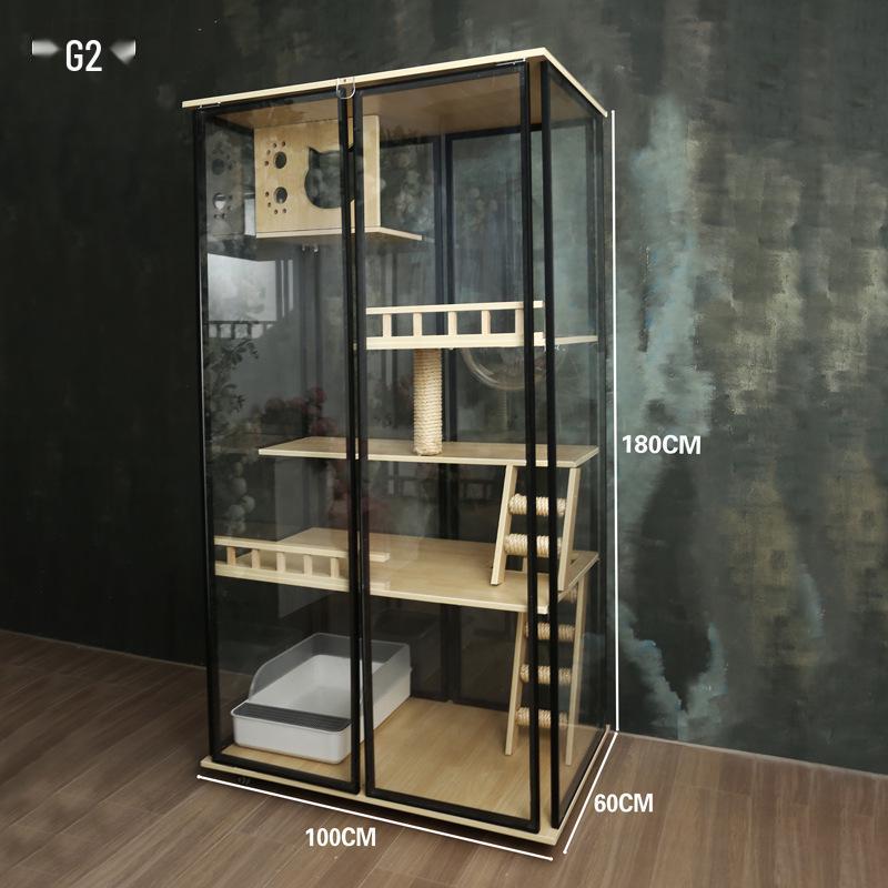 Transparent Three-Layer Luxury Indoor Cat Villa with Spacious Wood Design