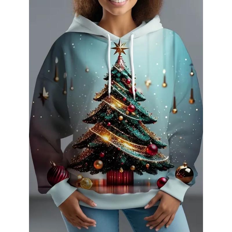 Fashion Women's Hooded Sweater 3D Casual Color Printing Casual Long Sleeve Sweater