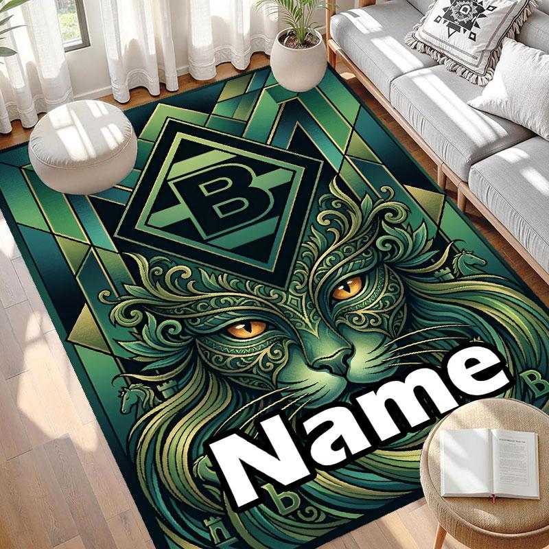 Benutzerdefinierter Name Personalisierter Borussia Mönchengladbach Druckteppich, Vielseitiger Wohnkulturteppich, für Spielzimmer, Wohnung, Balkon, Eingangsbereich, Flur Geschenk