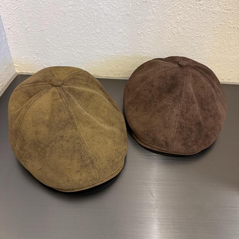 Vintage Amerikanische Lässige Wildleder Newsboy Kappe Damen Winter Herbst Malerhut Große Größe Schmeichelhaft Wendbares Design