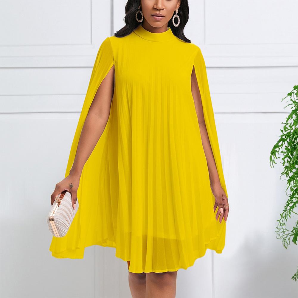 Batwing Sleeve Loose Chiffon Dress Women Elegant O Neck Knee Length Luxury Evening Dress S жёлтый