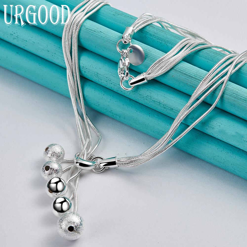 925 Sterling Silver Snake Chain Bead Necklace Fashion Jewelry