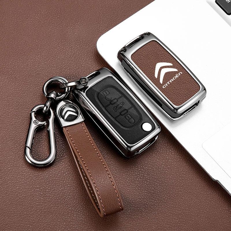 AAMH1 Zinc Alloy Leather Car Flip Remote Key Case Cover Protector Shell Durable For Citroen C2 C3 C4 C5 C6 Xsara Berlingo Accessories