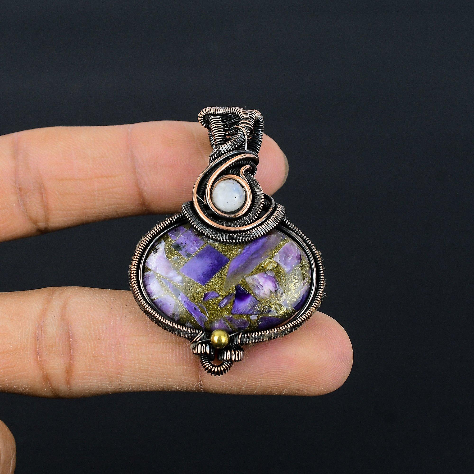 

Copper Charoite Pendant Gemstone Jewelry, 999 Copper Wire Wrapped Pendant, Handmade Gift For Wife Pendant Jewelry 2.55 Inches