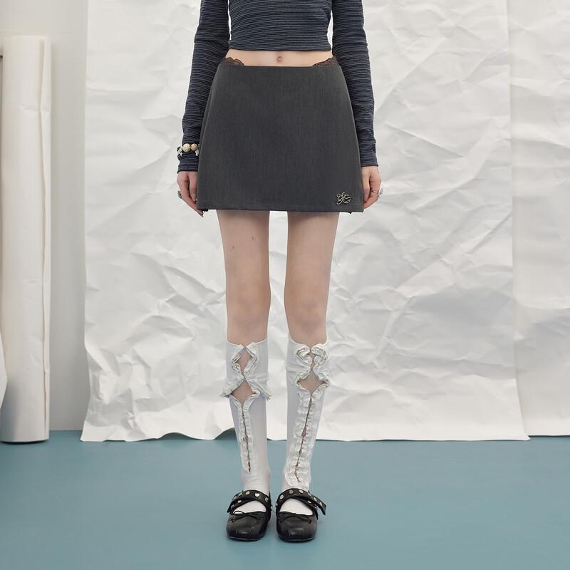 UNIFREE Lace-Trimmed High-Waisted A-Line Mini Skirt
