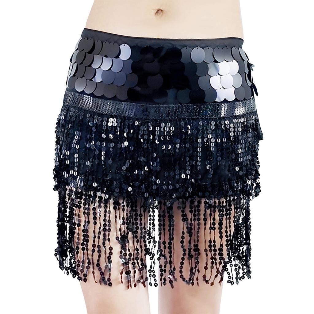 Högmidjad sexig paljettkjol för kvinnor, midjeaccessoarer, paljettbesatt magdanshalsduk