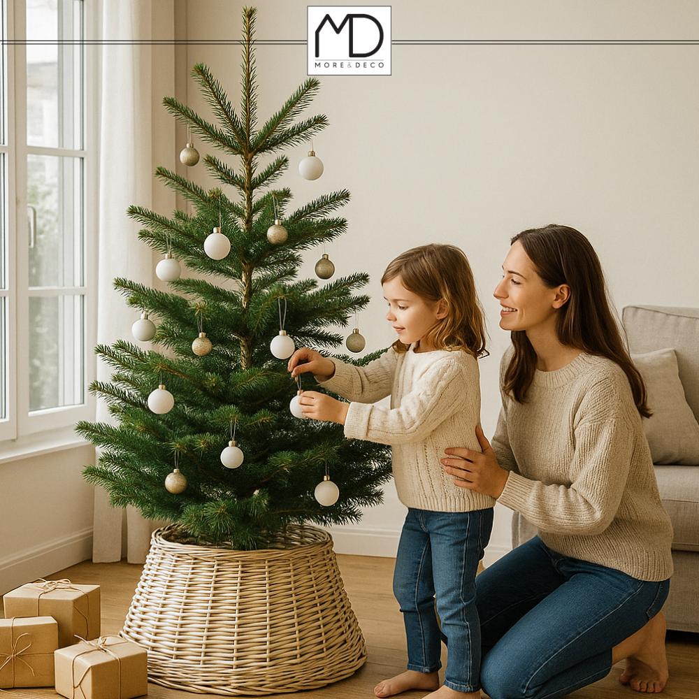 Osłona Na Doniczkę Wiklinowa Pod Choinkę Na Święta Stojak Wiklina Kosz Beż MORE&DECO