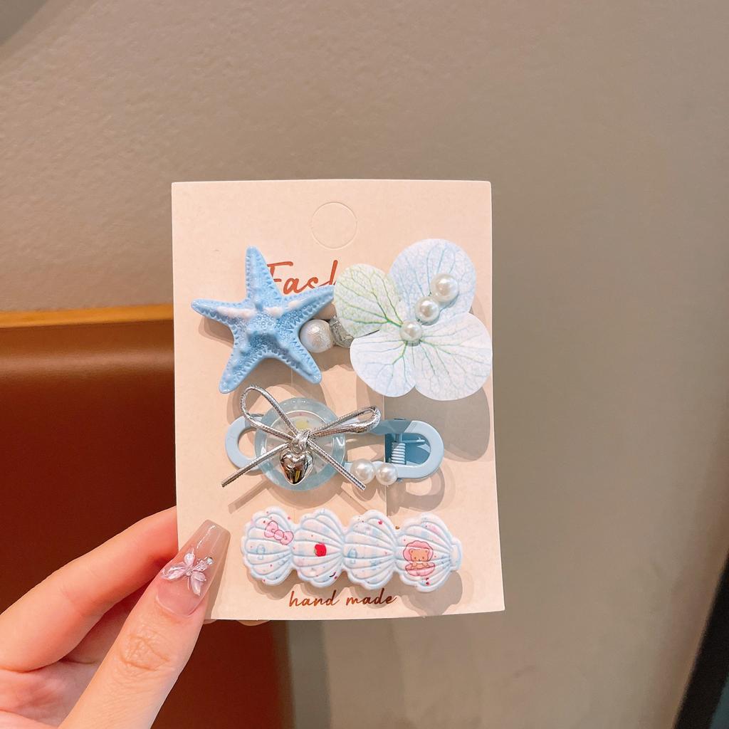 Summer Ocean Starfish Shell Hairpin Cute Children'S Hairpin Duck Beak Clip Pearl Hair Accessories Headgear Clip Girl