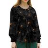 Womens Long Sleeve Button Front Cardigan Halloween Print Spider Web Pattern Lightweight Knit Top for Casual Wear and Work Uniform