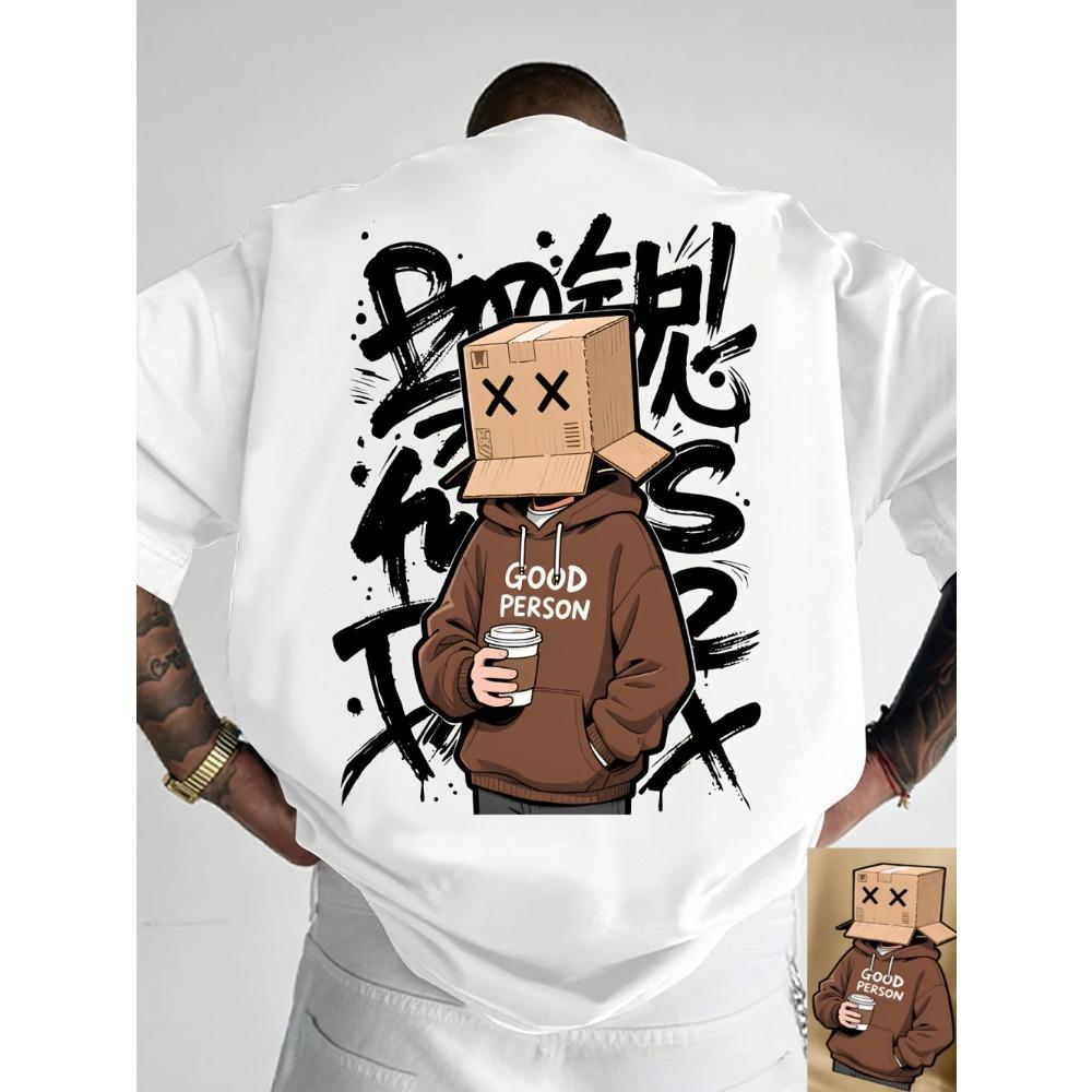 

American Summer Men s Cartoon Character Letter Graffiti Print Comfortable and Breathable Round Neck T-shirt Outdoor Street Top XS