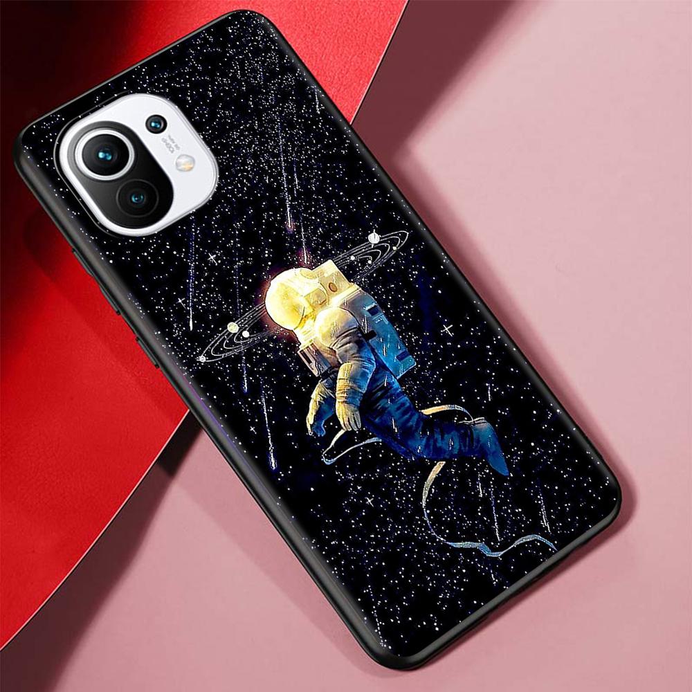 Cartoon Funny Space Astronaut Case for Xiaomi Mi 11 Ultra 11T 10T 9T Pro Note 10 A2 9 8 Lite A3 CC9E 10S Black Soft Phone Cover