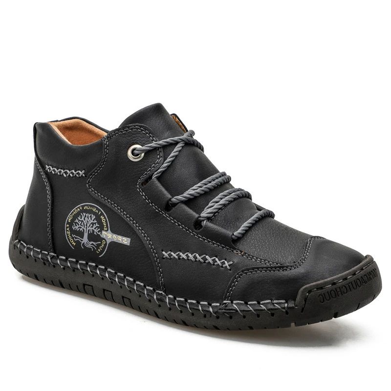 Fashion Men's Shoes Short Boots Handmade Leather Boots High Top Leather Flat Bottom Outdoor Workwear Casual Shoes Large Size Board Shoes