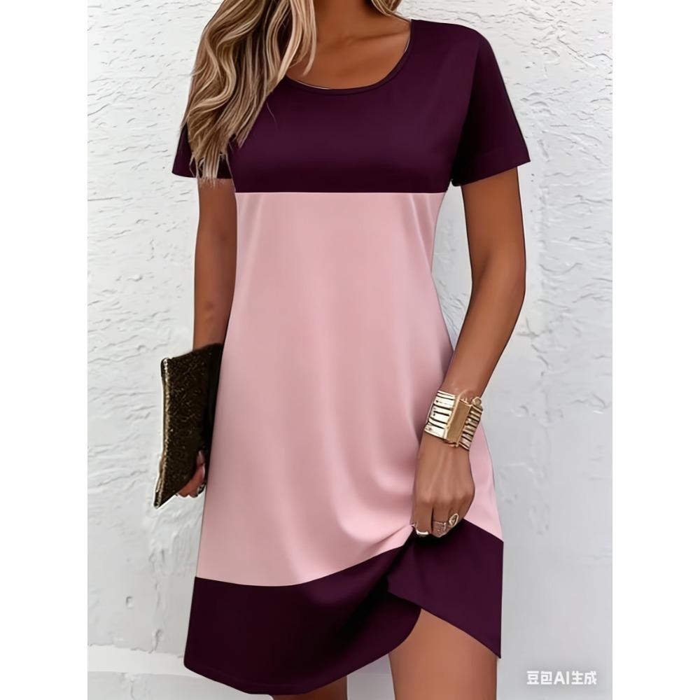 Spring and Summer Dress - Round-neck Leopard Print Contrasting Color Fashion Casual Multi-purpose Dress - Women's Clothing