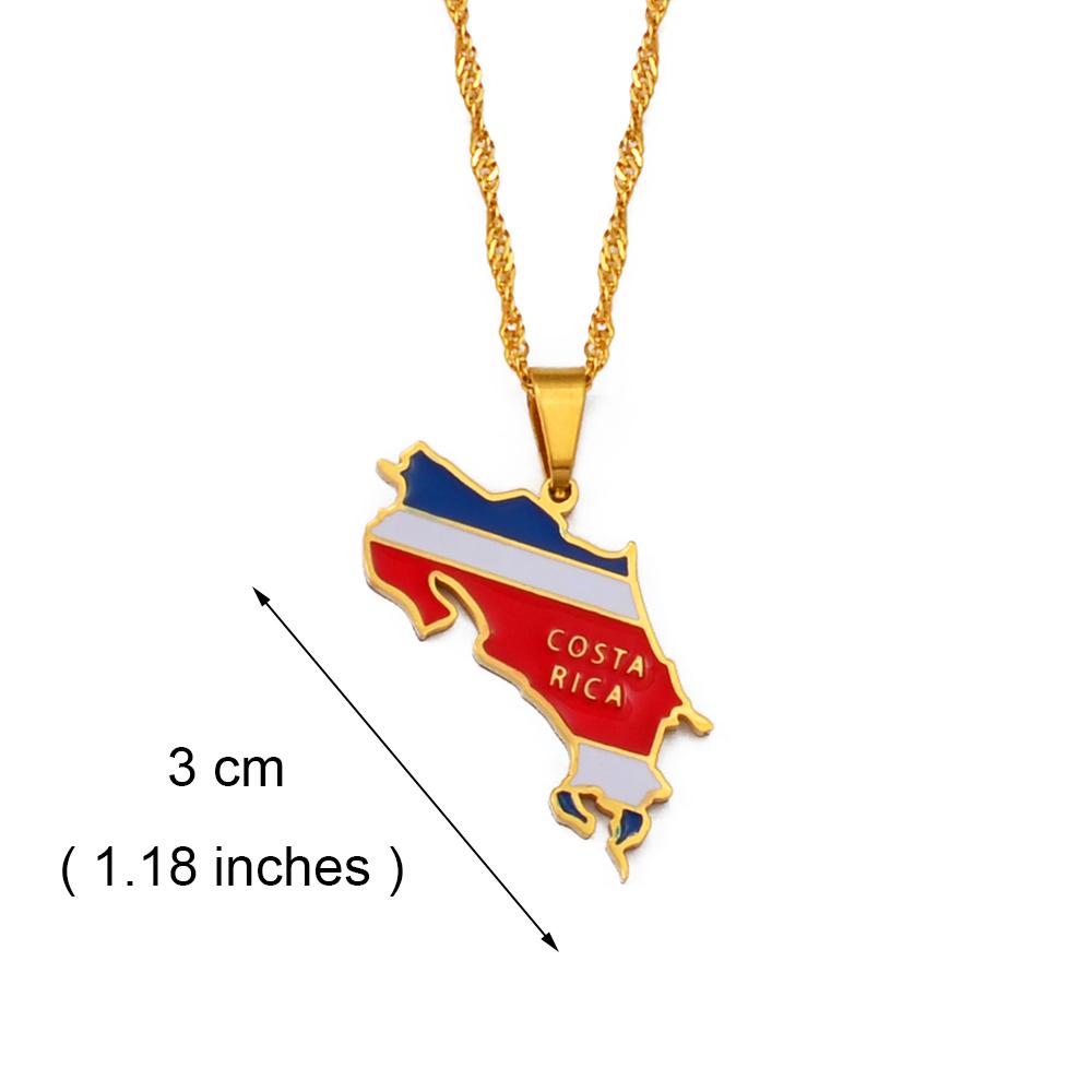 Anniyo Costa Rica Map Flag Charm Necklaces La Republica de Costa Rica Map Pendant Thin Chain #208721 45cm OR 17.7 Inches